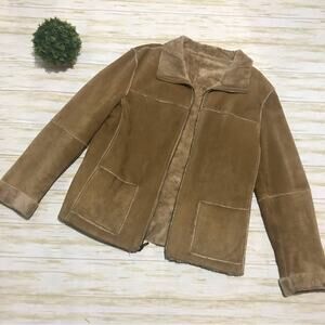 Winlit‎ Vibtage Leather Suede Faux Fur Coat Jacket Women’s Size Large